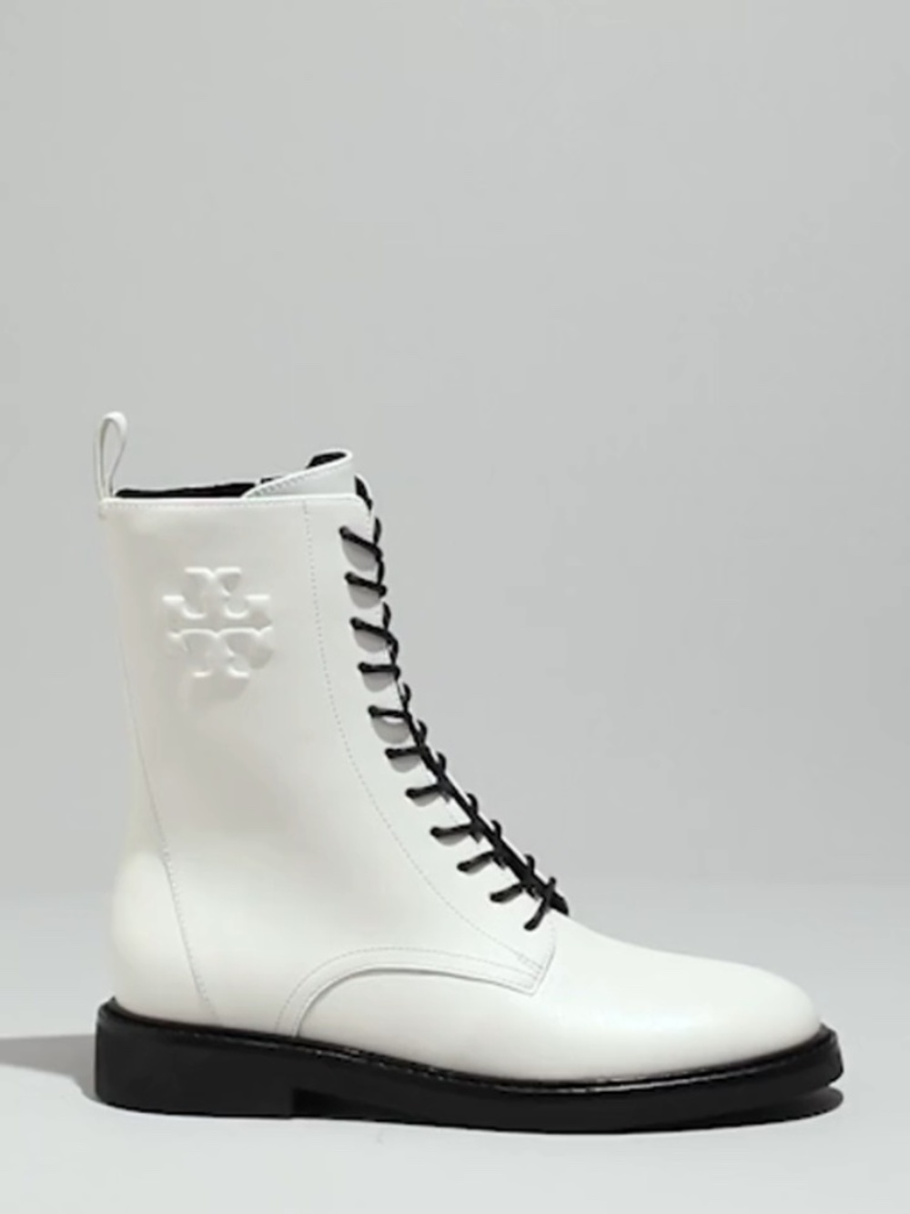 Tory Burch Double-T Combat Boot White Leather